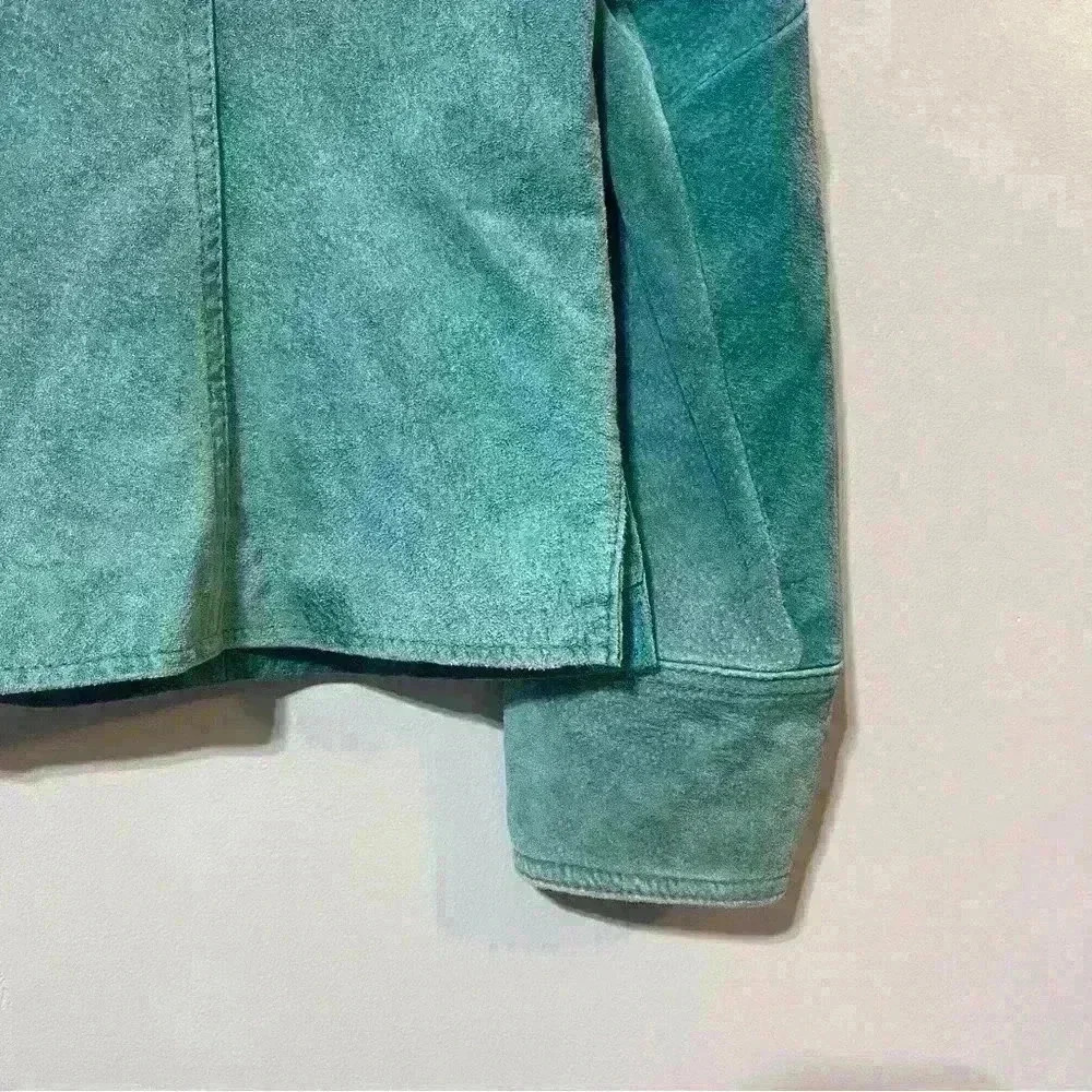 AMI Women's Blue Jacket Lined Leather Coat Blazer Vintage Medium Festival - Picture 4 of 12